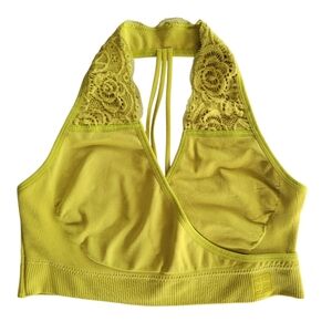 BRABAR Hug Lace Halter Bralette Size 32-36 C-DDD Golden Olive T-Strap